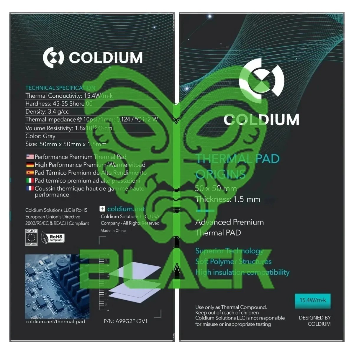 THERMAL PAD COLDIUM ORIGINS 50X50 1.5MM 15.4W/MK