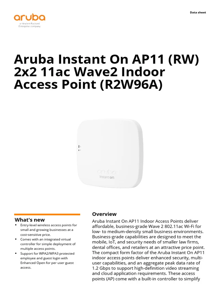Ap In.aruba Ap11 (rw) Instant On 2x2 802.11ac