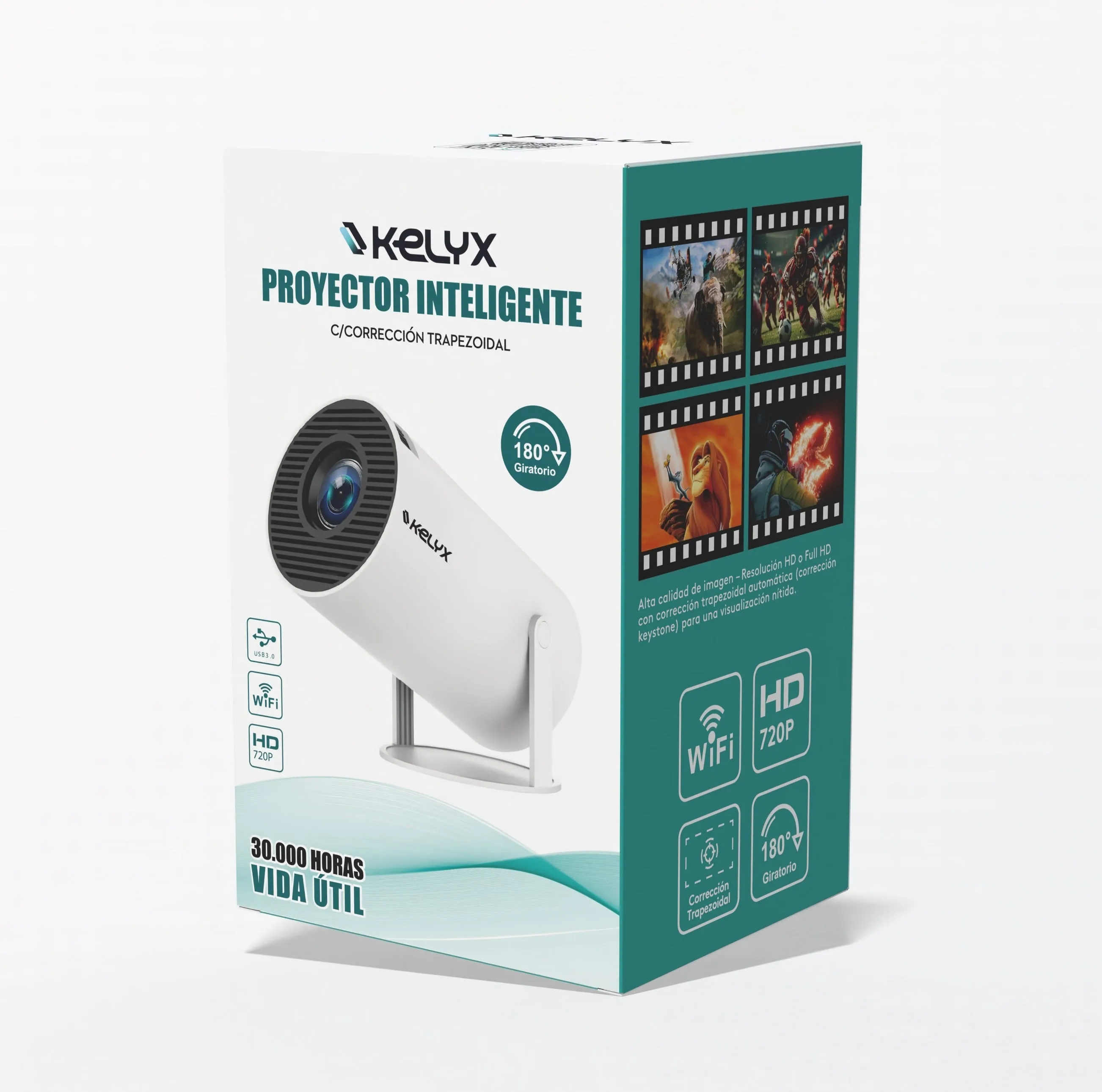 Proyector Kelyx 720p 2gb+8gb 180 Lumenes Bluetooth/WIFI Android Blanco