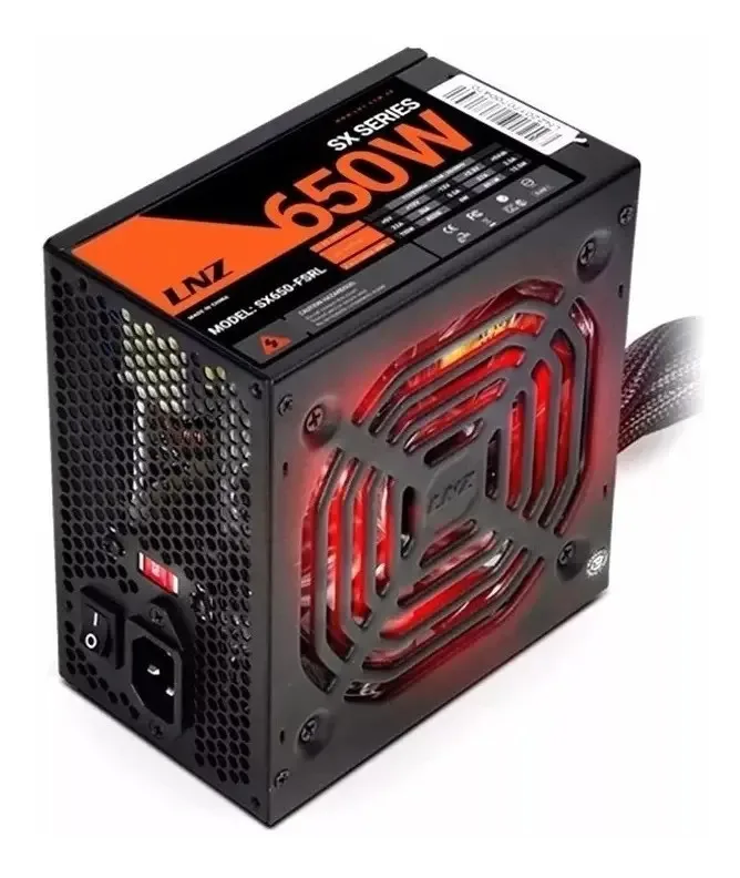 Fuente Pc Lnz 600w SX600-TS Cooler Negra, Fan Red By