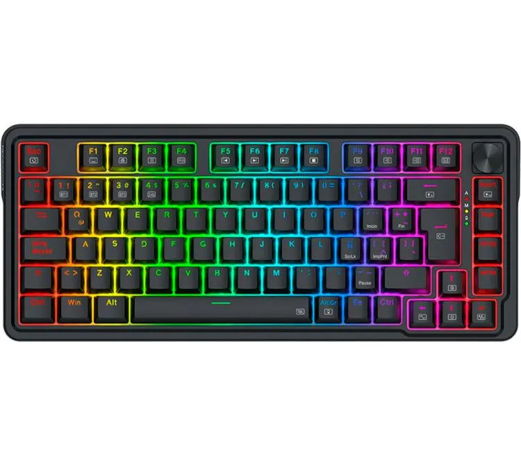 Teclado Mecanico Redragon K673 Ucal Pro Wireless 2.4GHz Bluetooth 75% Switch Linear Red Black RGB Esp