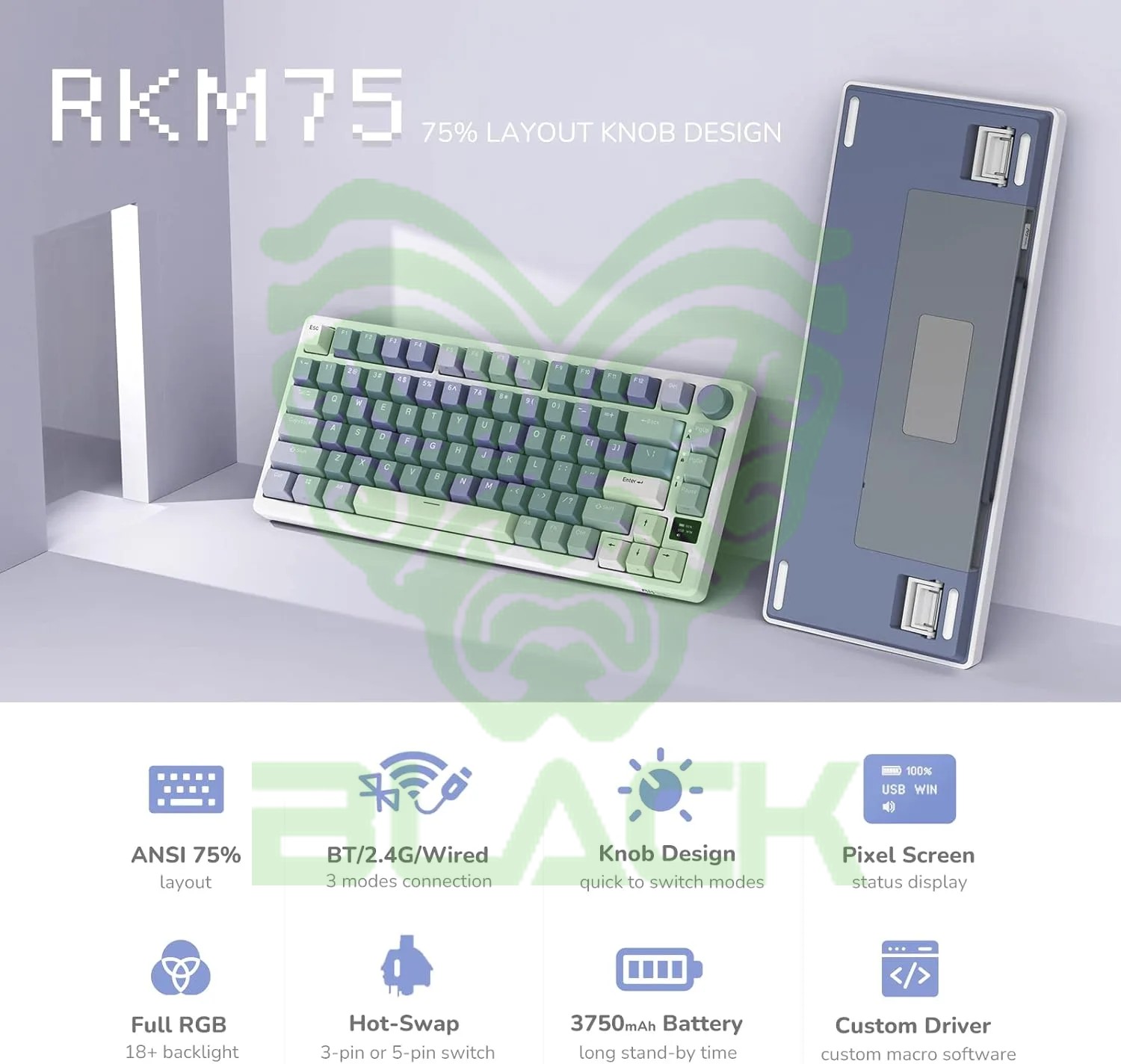 Teclado Royal Kludge Rkm75 Wireless Phantom Switch Silver 75%