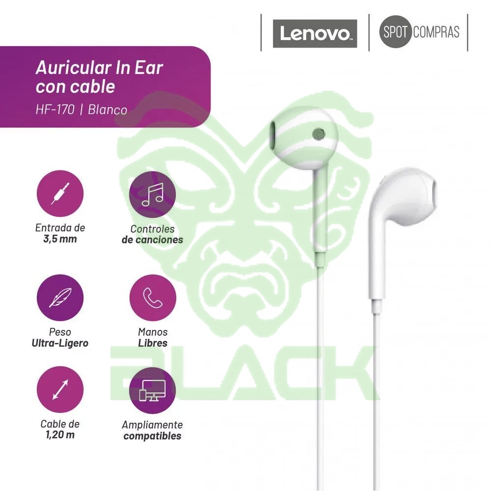 ACCESORIO LENOVO HEADPHONES CABLE BLANCO