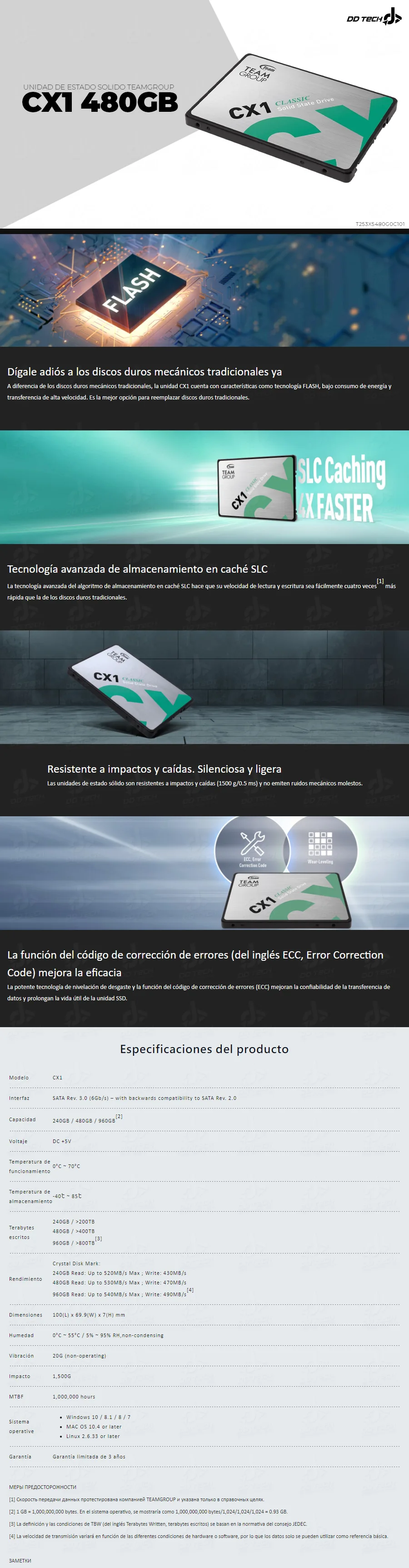 Disco Interno SSD Team Group Cx1 480GB Sata 3.0 530MB/S