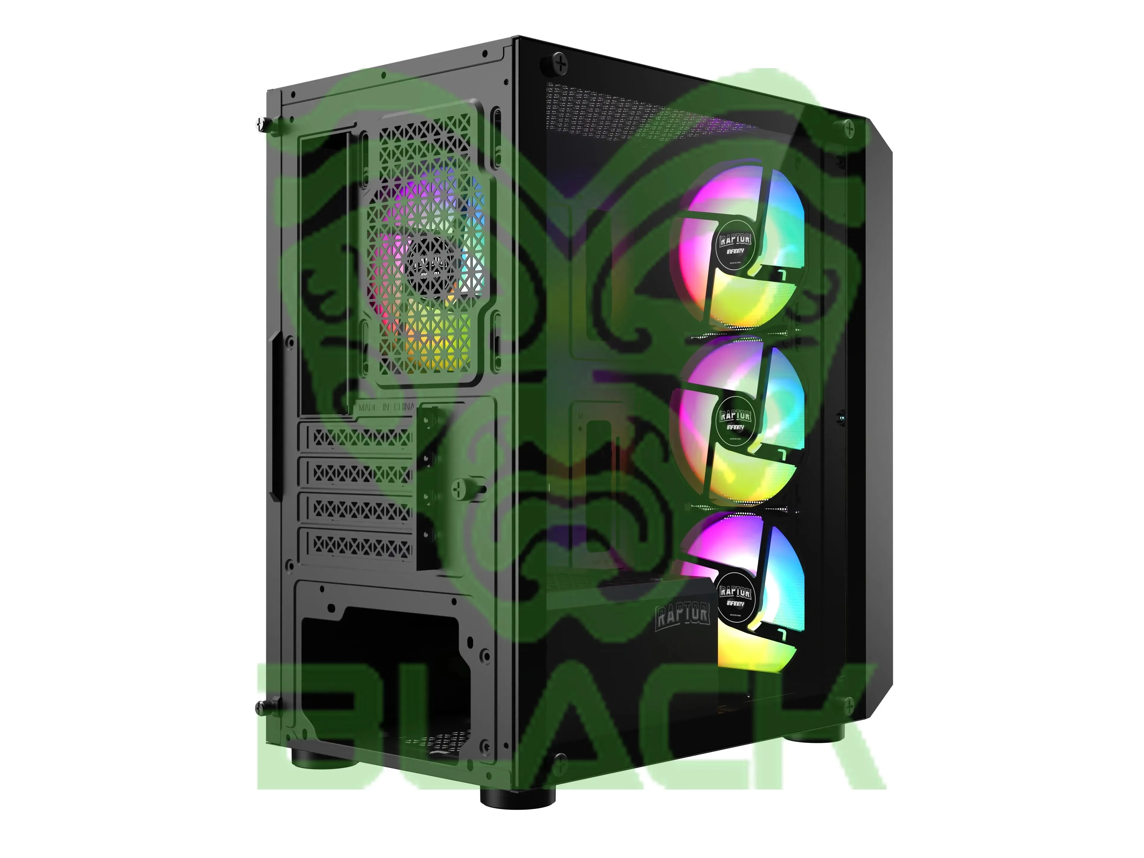 GABINETE RAPTOR INFINITY MESH TG X2 MID-TOWER RGB FAN X4
