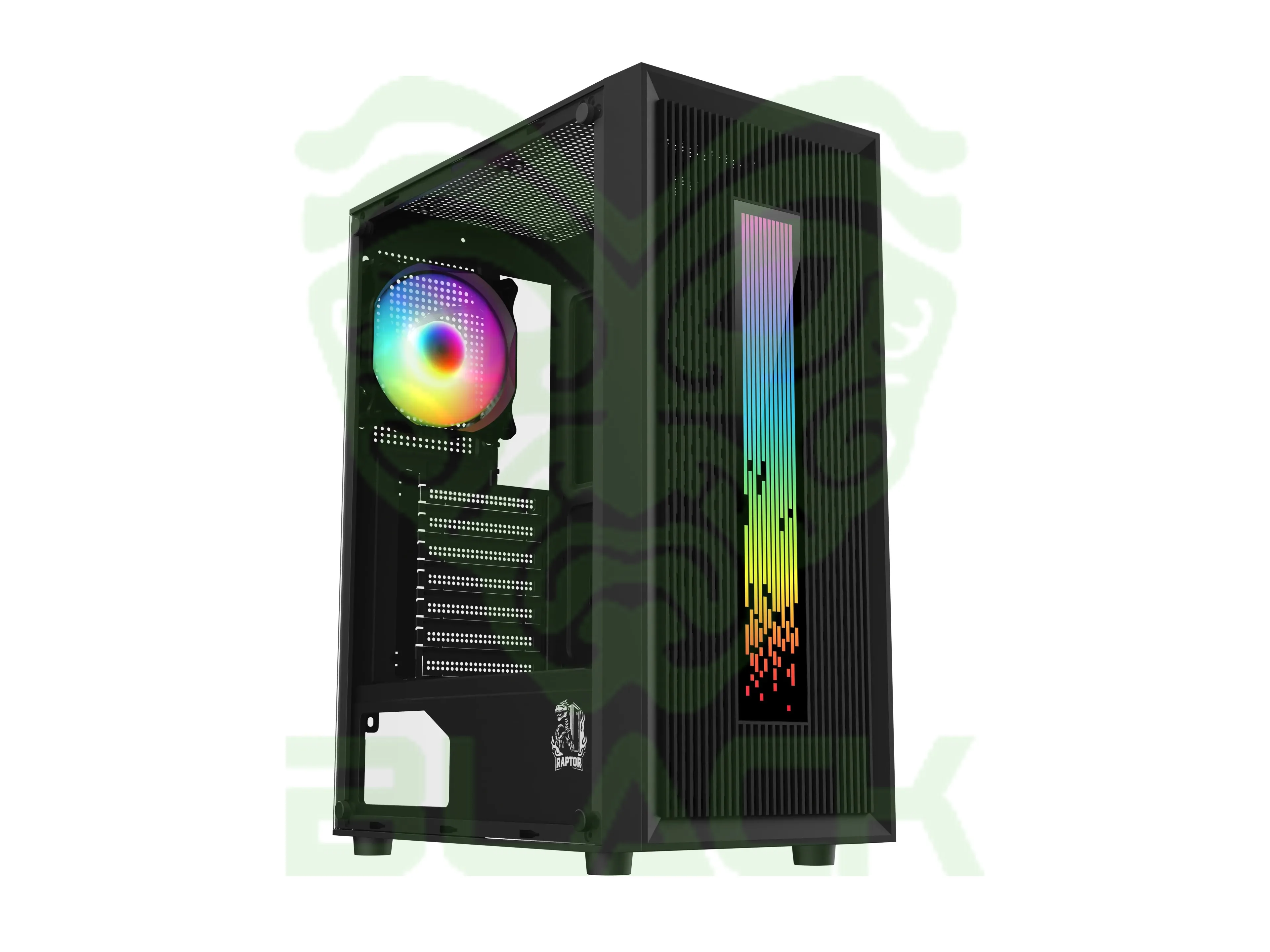 GABINETE RAPTOR VORTEX TG MID-TOWER RGB BACK FAN X1 + LED FRONT W/BUTTON CONTROL