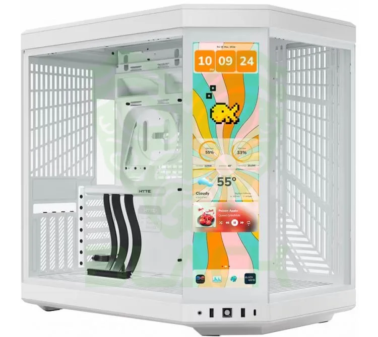 GABINETE HYTE Y70 TOUCH INFINITE SNOW WHITE VIDRIO TEMPLADO PANTALLA TACTIL 2.5K LCD IPS 60HZ INC. CABLE RISER PCIE 4X16 USB-C 3.2