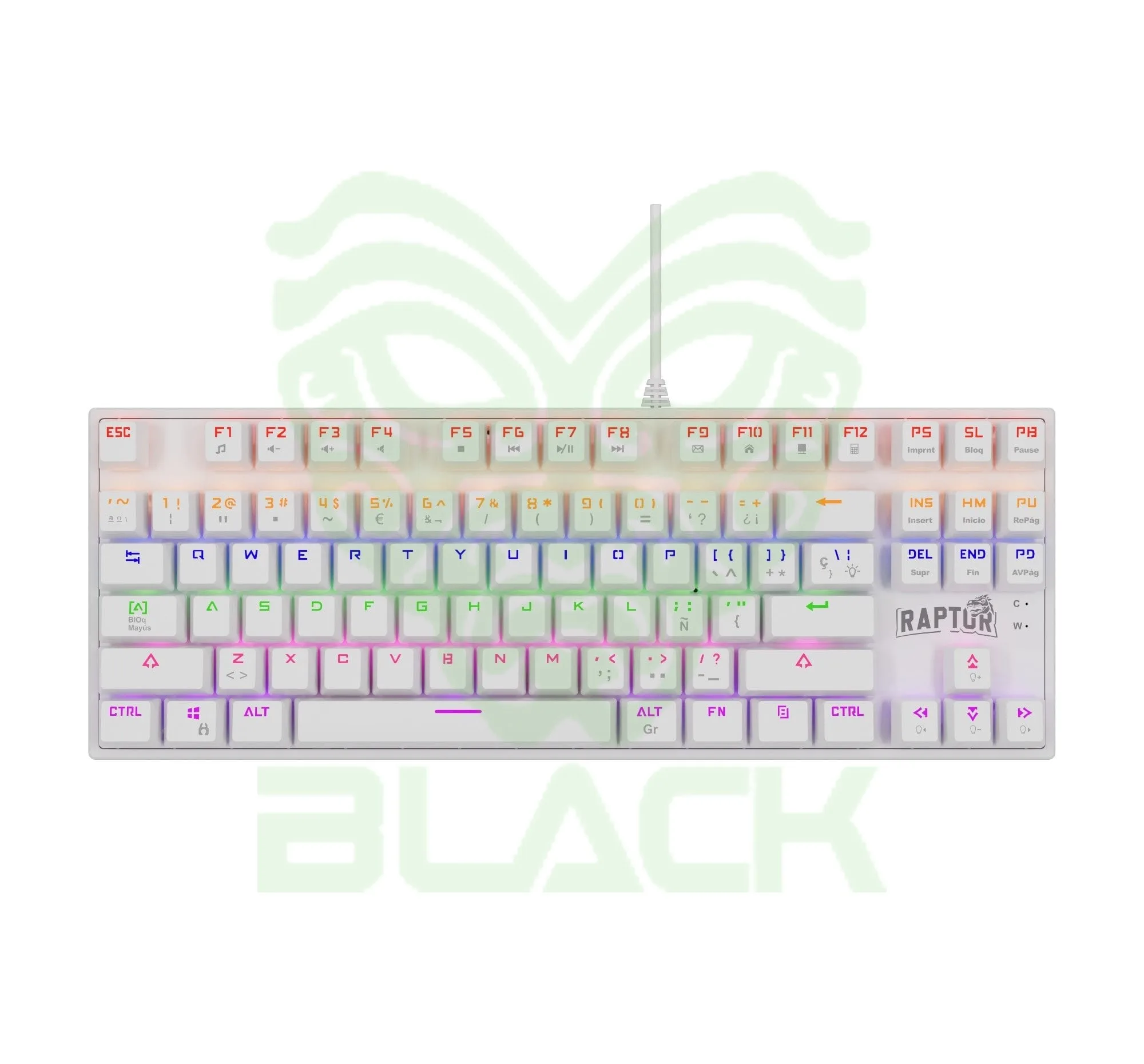 TECLADO GAMER RAPTOR FIRECLAW M87 MECANICO RETROILUMINADO SWITCH RED OUTEMU WHITE