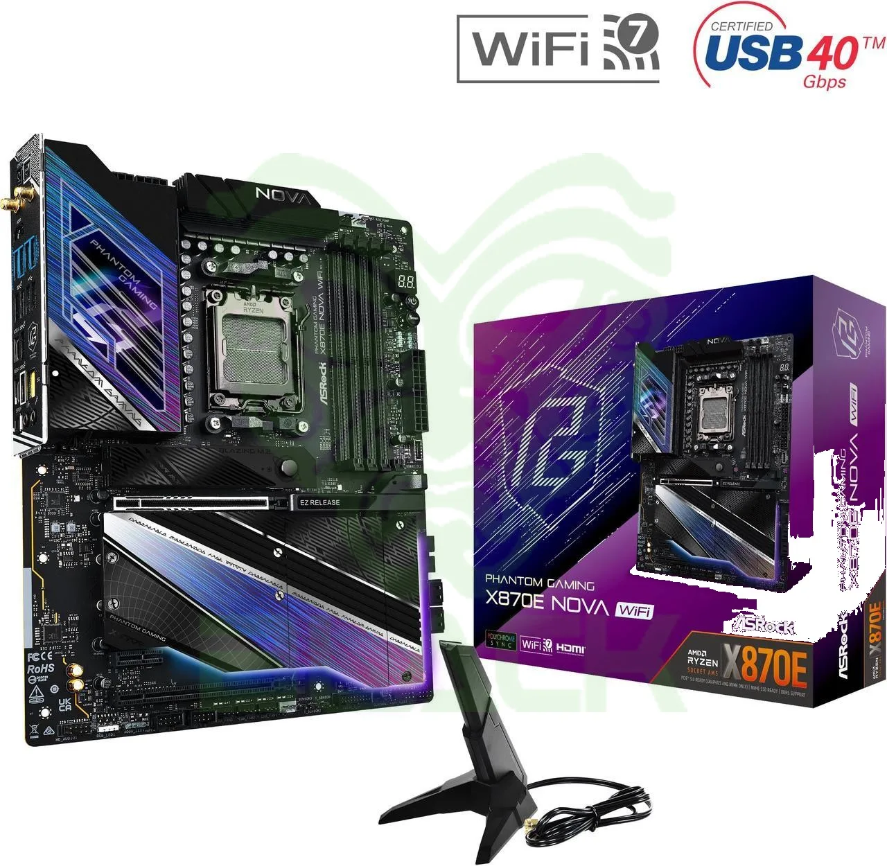 KIT MOTHER ASROCK X870E NOVA WIFI + PROCESADOR AMD RYZEN 7 9800X3D 5.2GHZ TURBO AM5 - NO INCLUYE COOLER