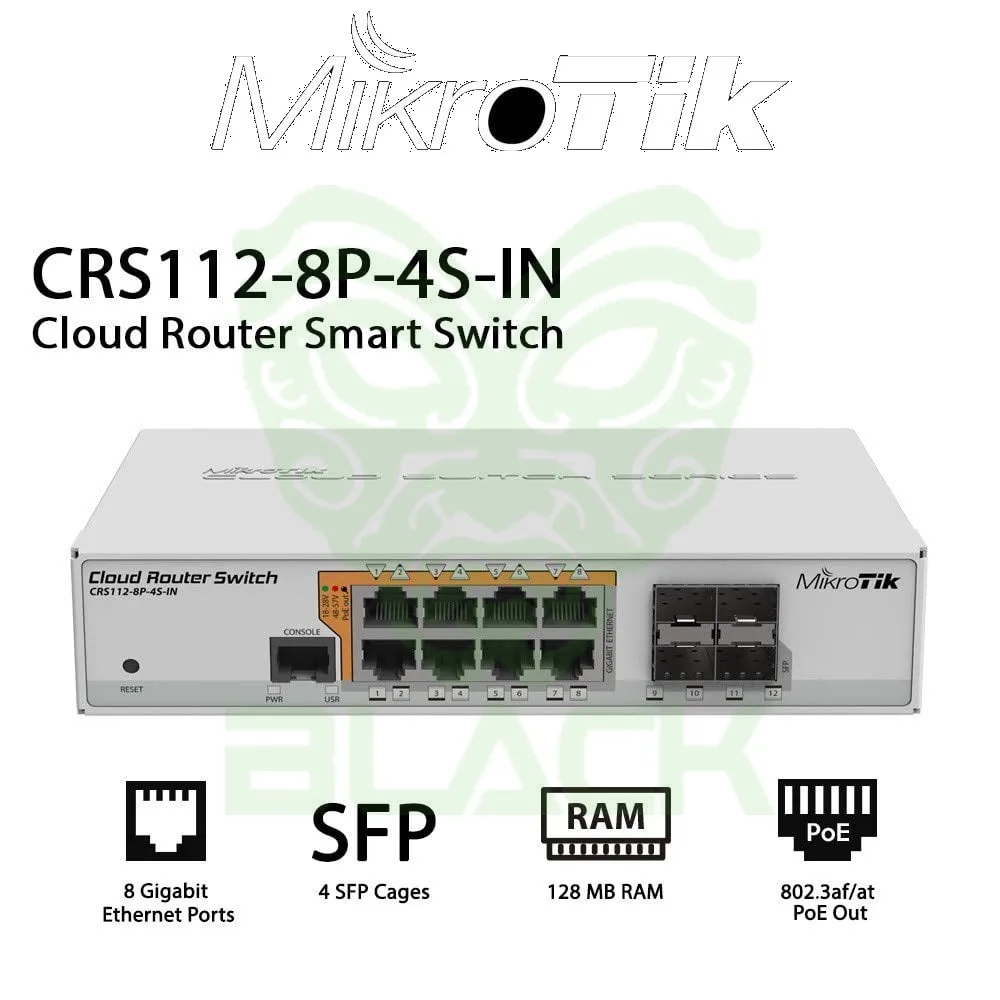 SWITCH MIKROTIK 112-8P-4S-IN 8P GB POE +4SFP F/I SIN INT