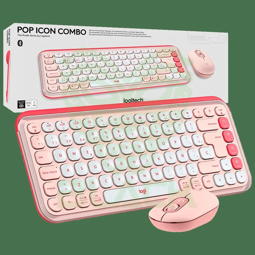COMBO LOGITECH TECLADO Y MOUSE POP ICON ROSE BLUETOOTH 5.1 WINDOWS/MAC