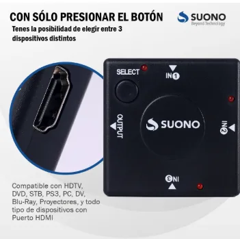 Adaptador Suono HDMI Switch (3 Entradas 1 Salida)