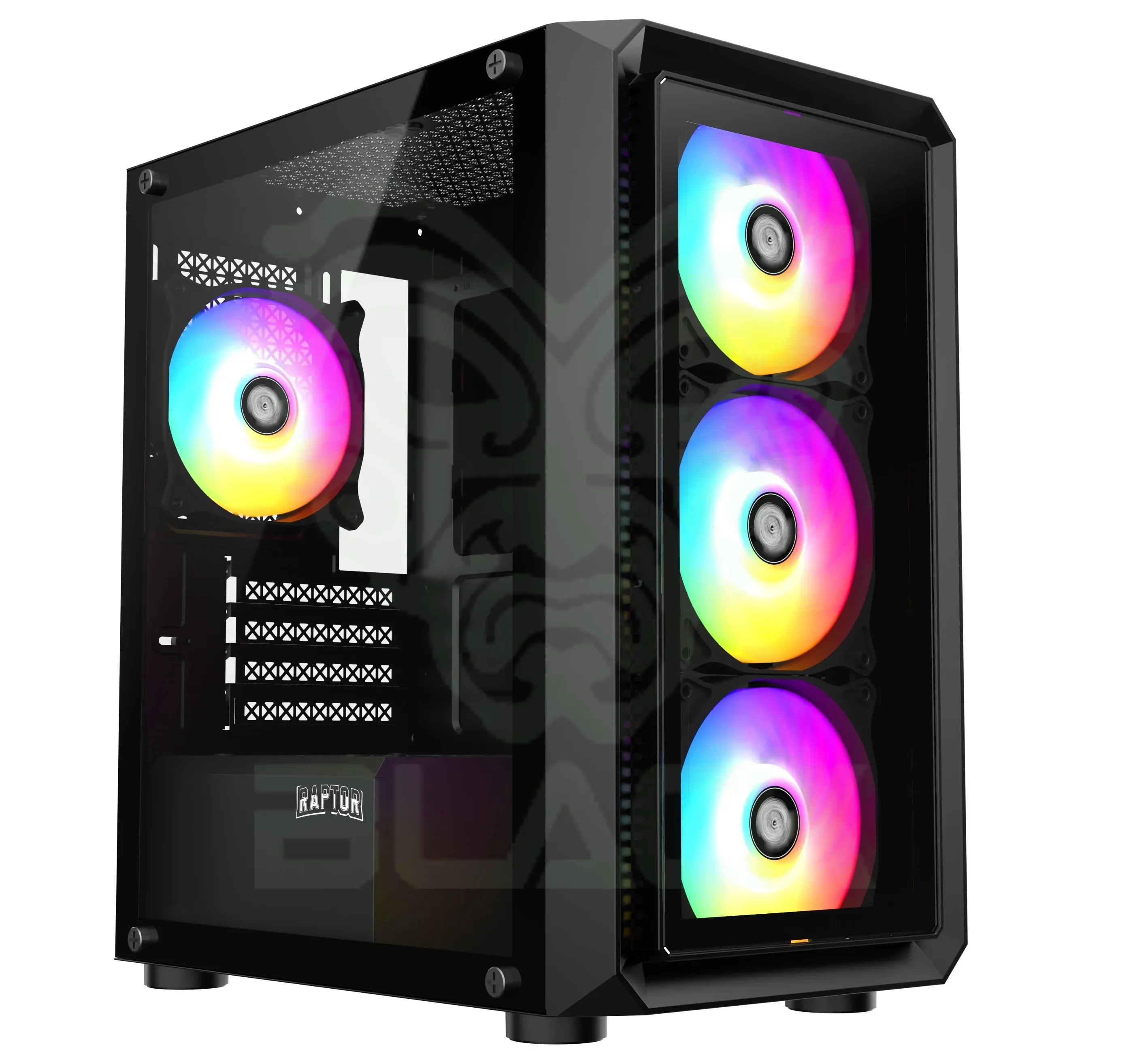 GABINETE RAPTOR INFINITY GLASS TG X2 MID-TOWER RGB FAN X4