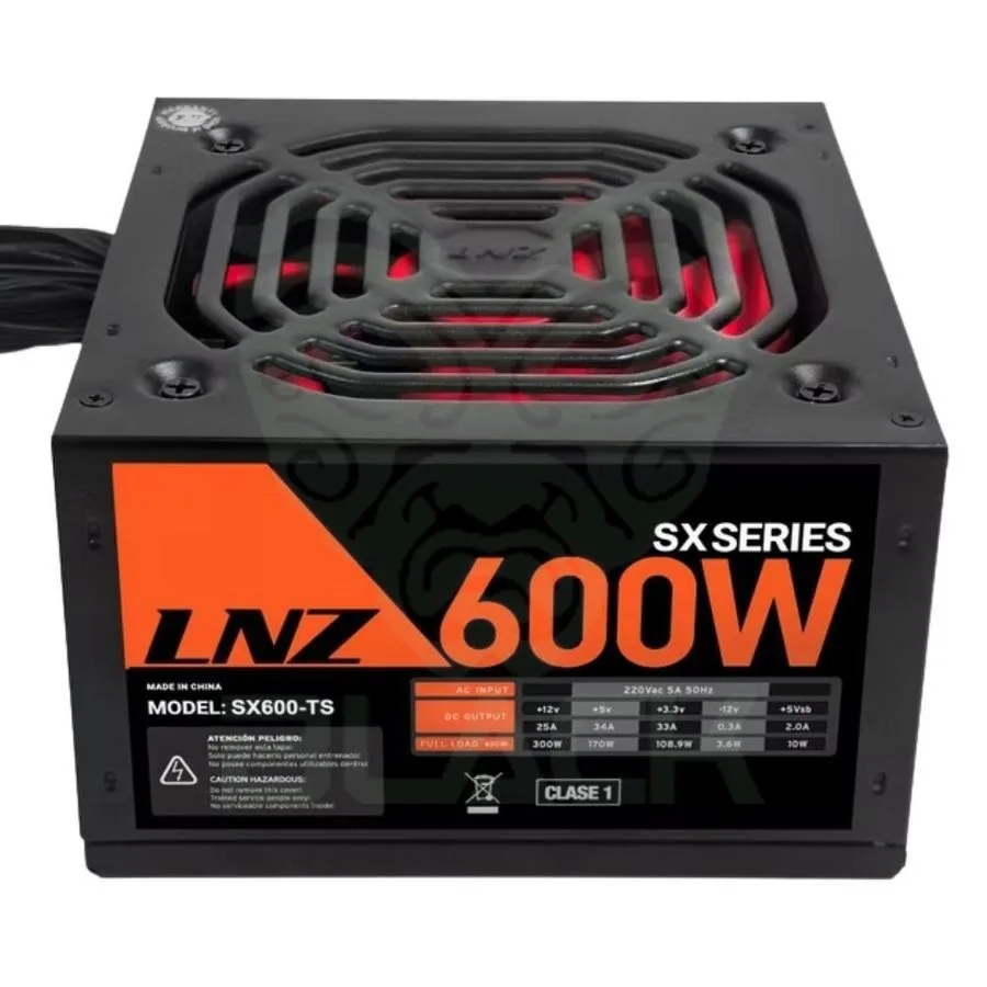 FUENTE PC LNZ 600W SX600-TS COOLER NEGRA, FAN RED BY