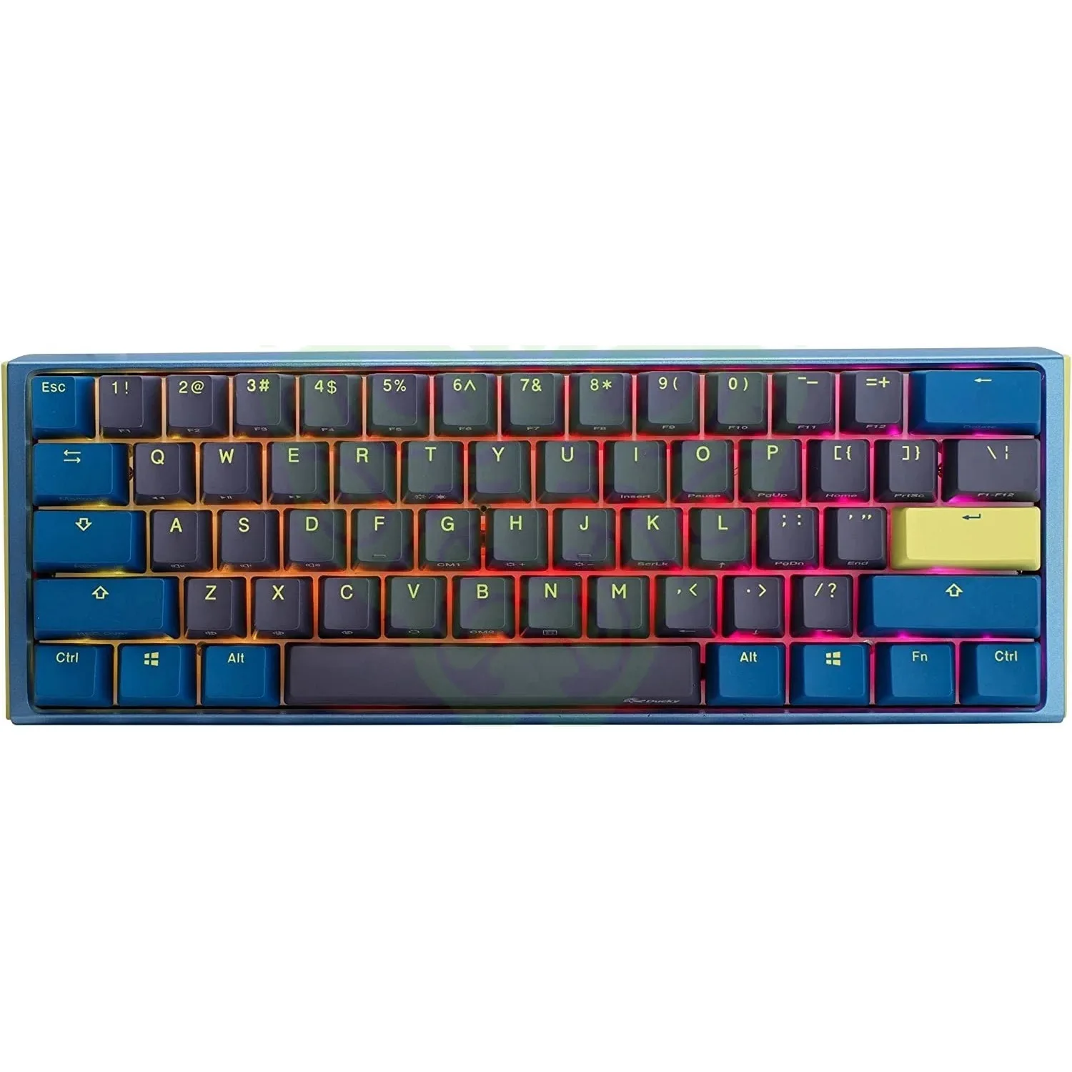 TECLADO MECANICO DUCKY ONE 3 DAYBREAK MINI TECLAS AZULES CLEAR SWITCH INGLES PBT DOBLE DISPARO SIN COSTURAS CAJA SUPERIOR AZUL CAJA INFERIOR GRIS CAJA