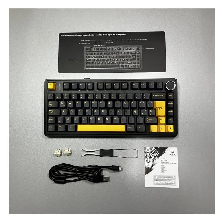 Perifericos Teclado Gamer AULA F75 BLACK DARK BLUE ORANGE 75% RGB F75 REAPER SWITCH