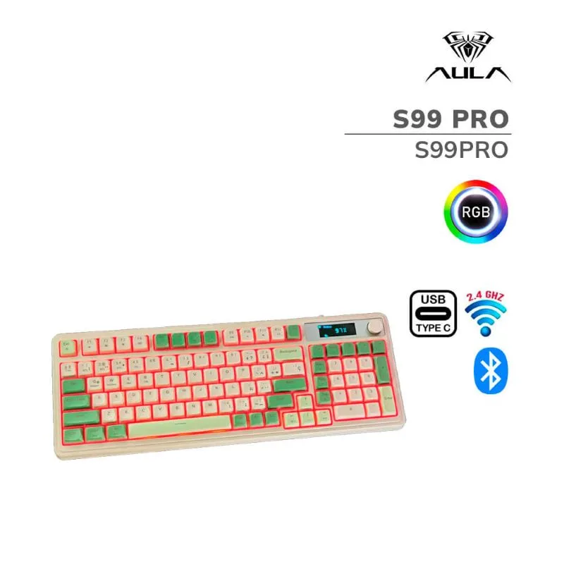 Perifericos Teclado Gamer AULA S99 PRO GREEN LIGHT WIRELESS S99 PRO WIRELESS 98% RGB