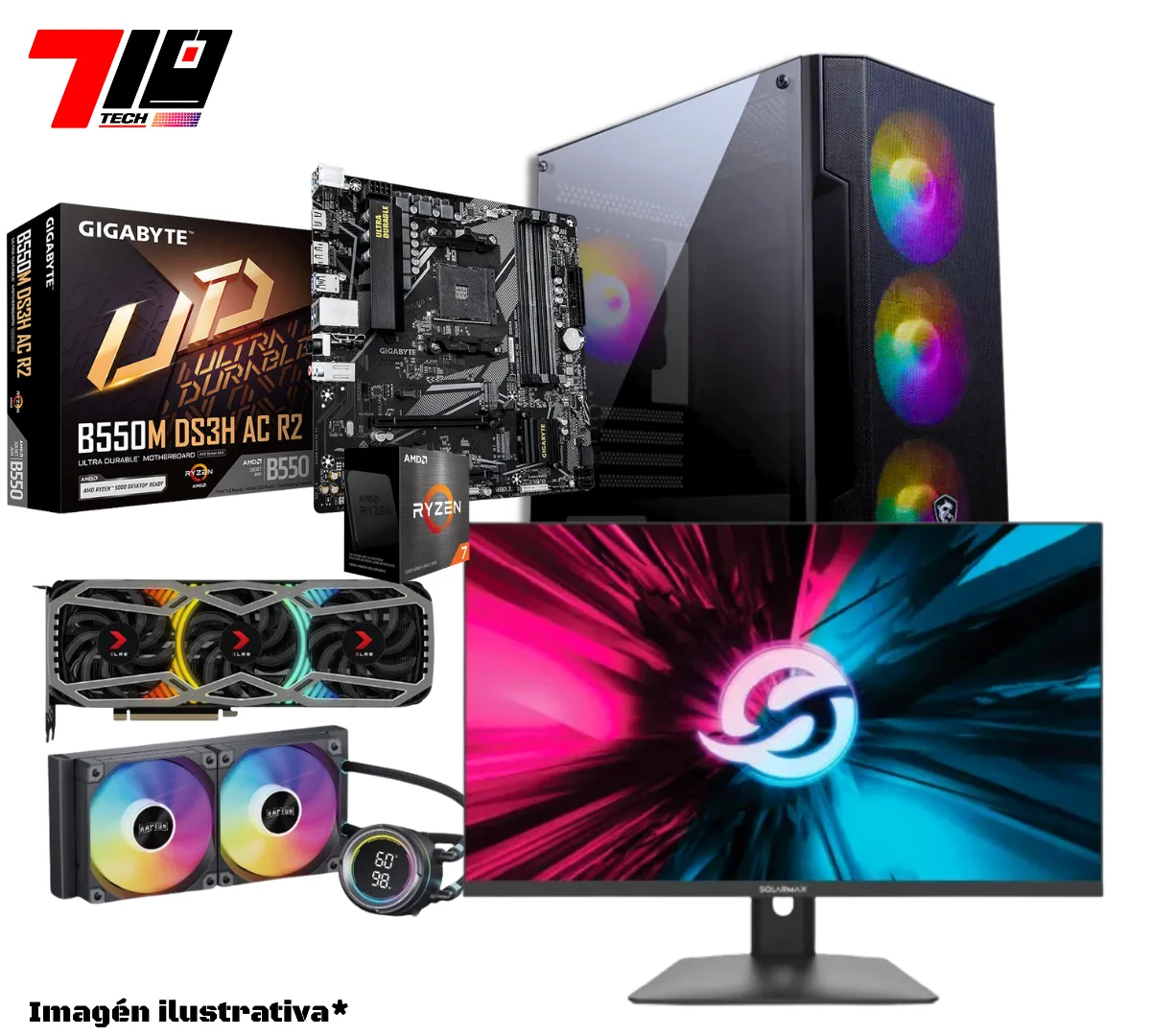Pc Gamer Ryzen 7 5700x + Rtx 3080 10gb + 16gb Ram + Monitor Solarmax 24 Fhd 180hz 1ms