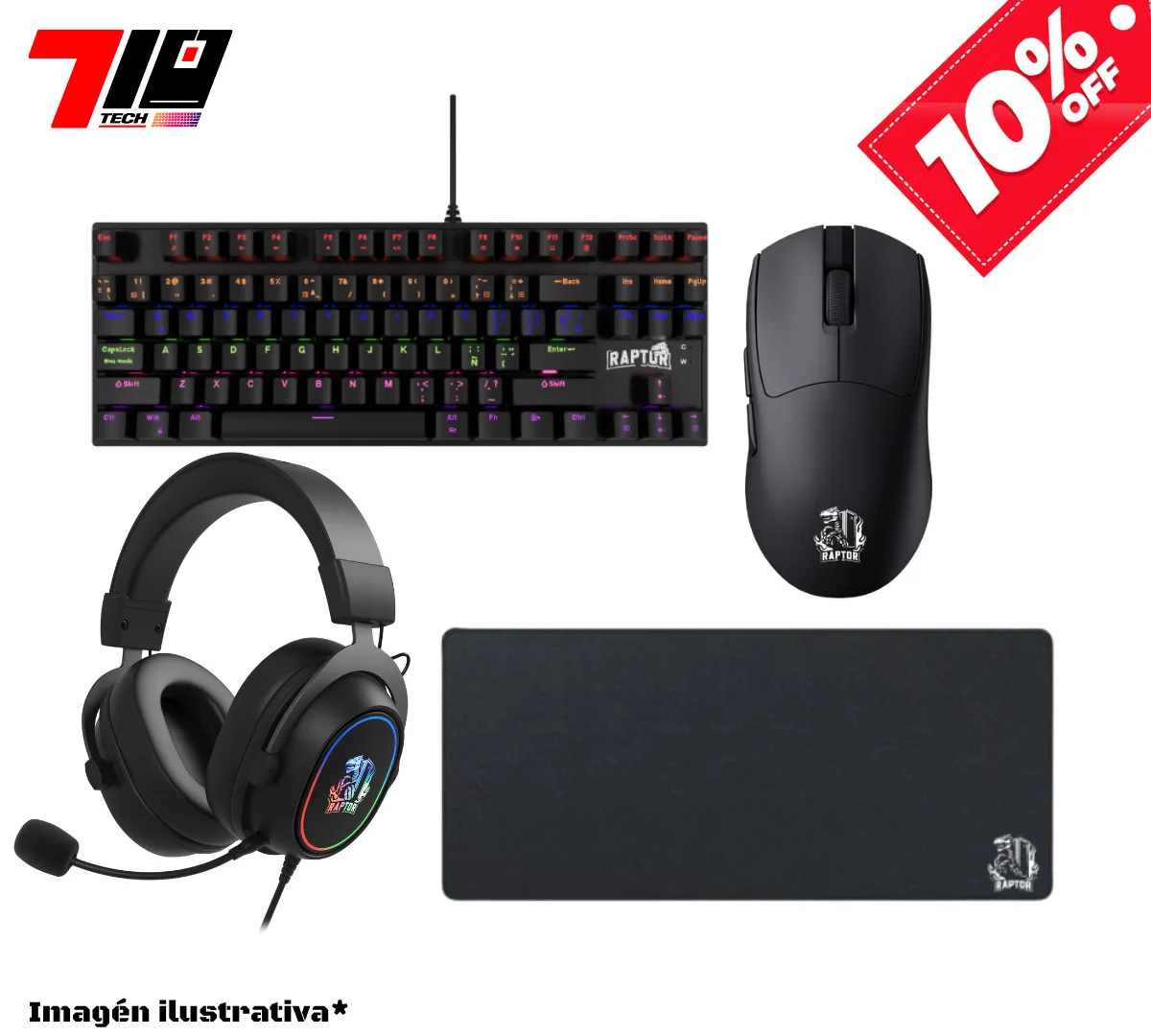 Combo Raptor Teclado + Auriculares + Mouse + Pad