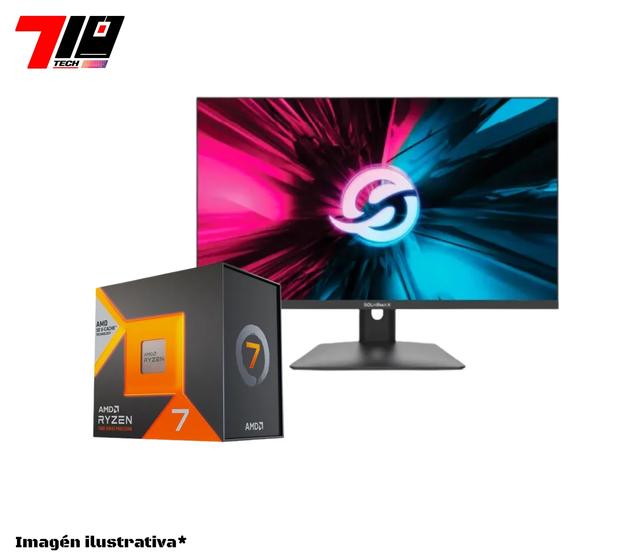 Ryzen 7 7800x3d Am5 + Monitor Solarmax 24 Fhd 180hz 1ms Free Sync Negro