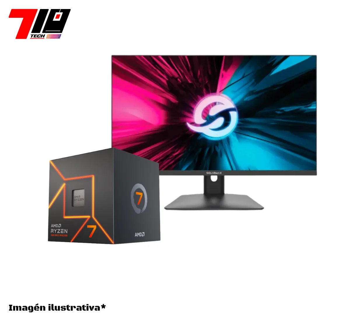 Ryzen 7 7700 Am5 + Monitor Solarmax 24 Fhd 180hz 1ms Free Sync Negro