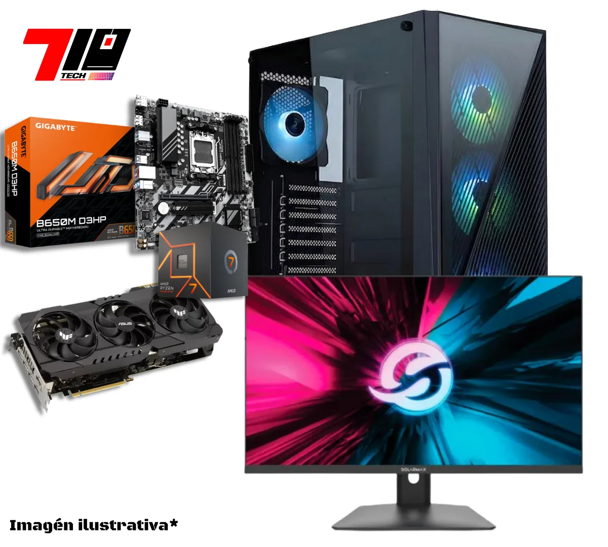 Pc Gamer Am5 Ryzen 7 7700 + Rtx 3080 10gb + 32gb Ram + Monitor Solarmax 24 Fhd 180hz 1ms