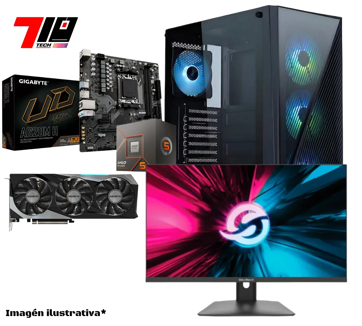 Pc Gamer Am5 Ryzen 5 8400f + Rtx 3070 8gb + 16gb Ram + Monitor Solarmax 24 Fhd 180hz 1ms