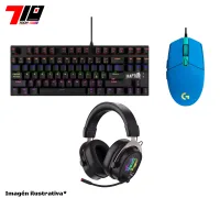 Combo Gamer Mouse G203 Blue + Teclado M87 Black + Auricular Inferno 7.1 Black