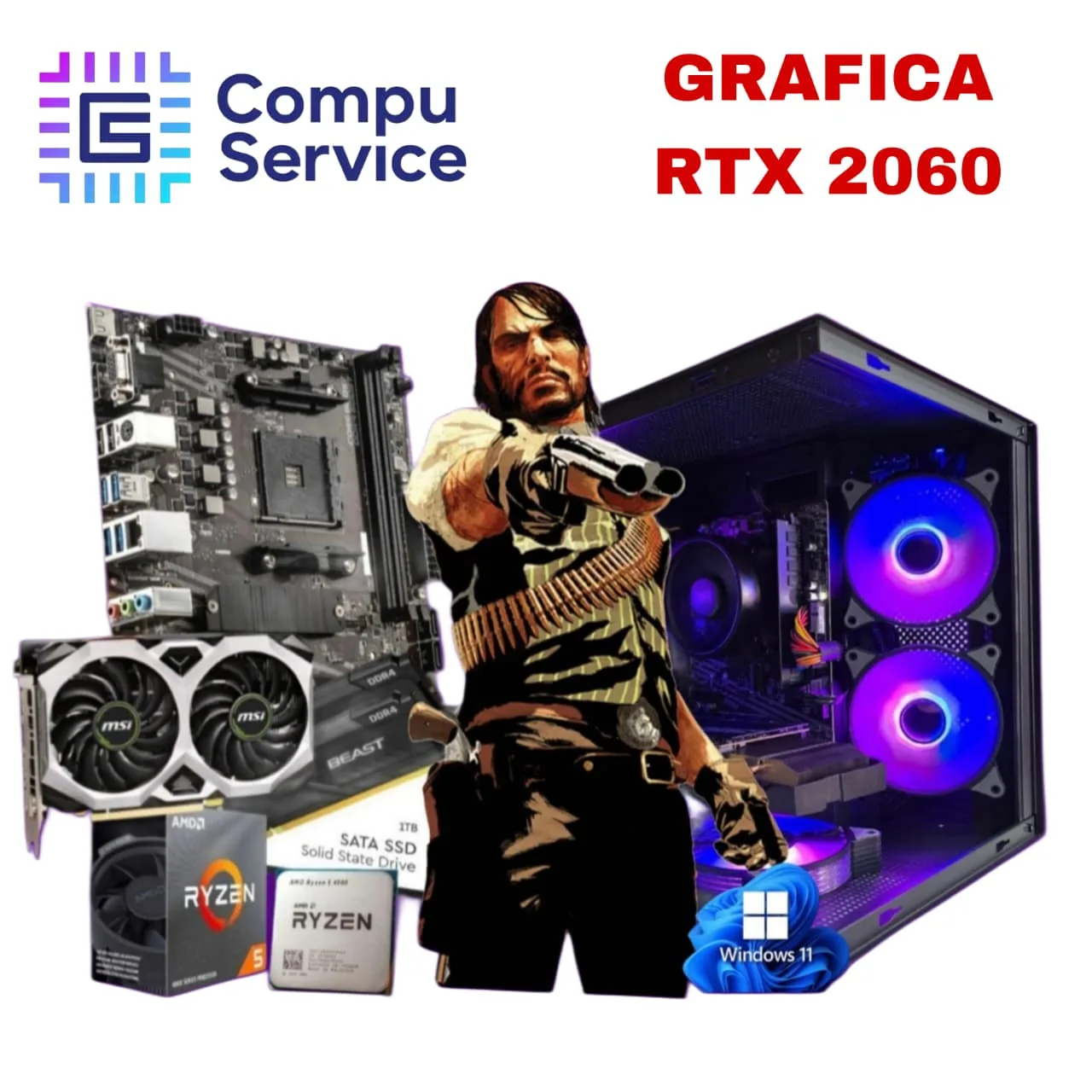 PC RYZEN 5 4500 + GRAFICA RTX 2060 12GB + 16GB RAM + SSD 500 + GABINETE ZEUS 5 COOLERS RGB