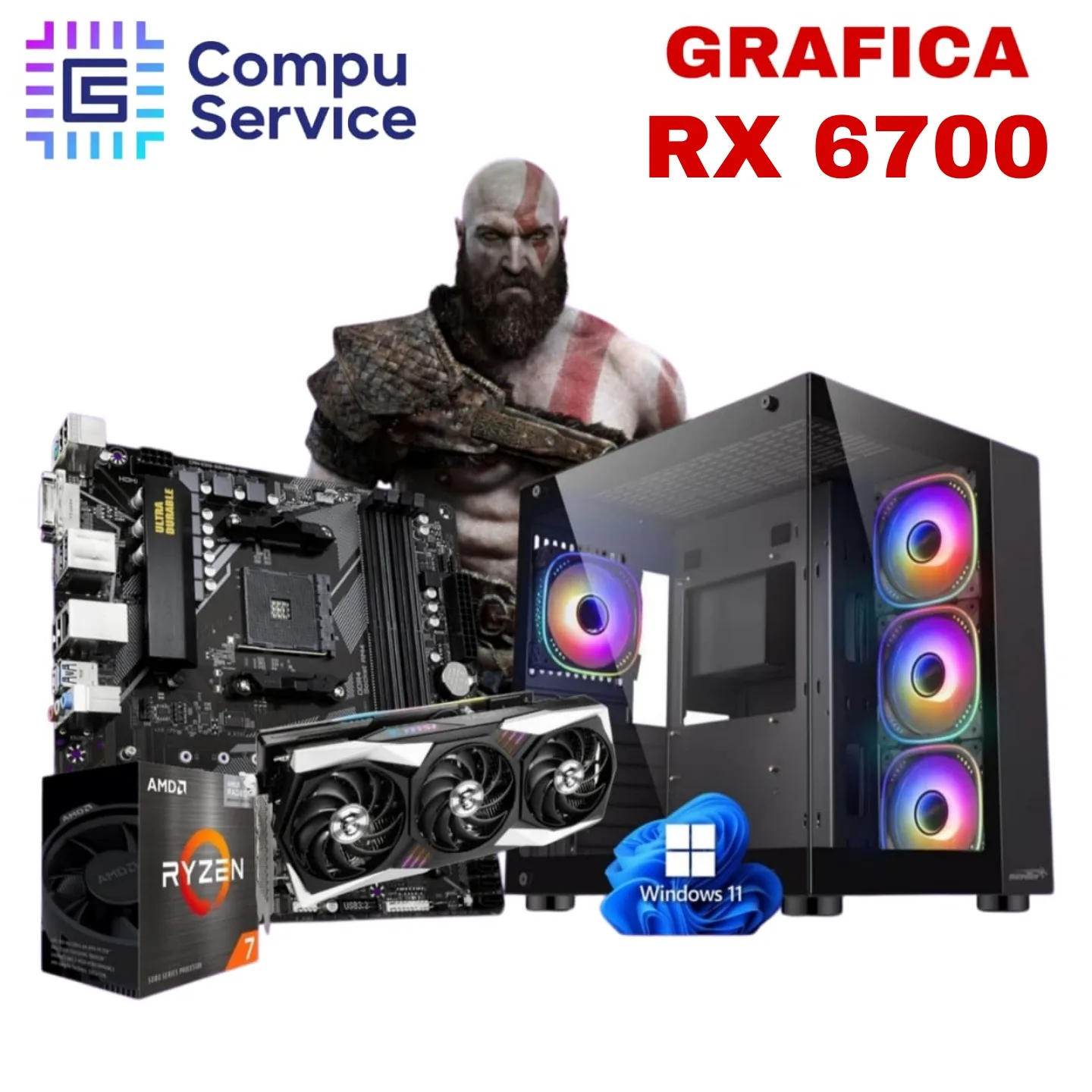 PC RYZEN 7 5700 + GRAFICA RX 6700 + 32GB RAM + SSD 1TB + GABINETE SENTEY A30 CON 4 COOLERS RGB