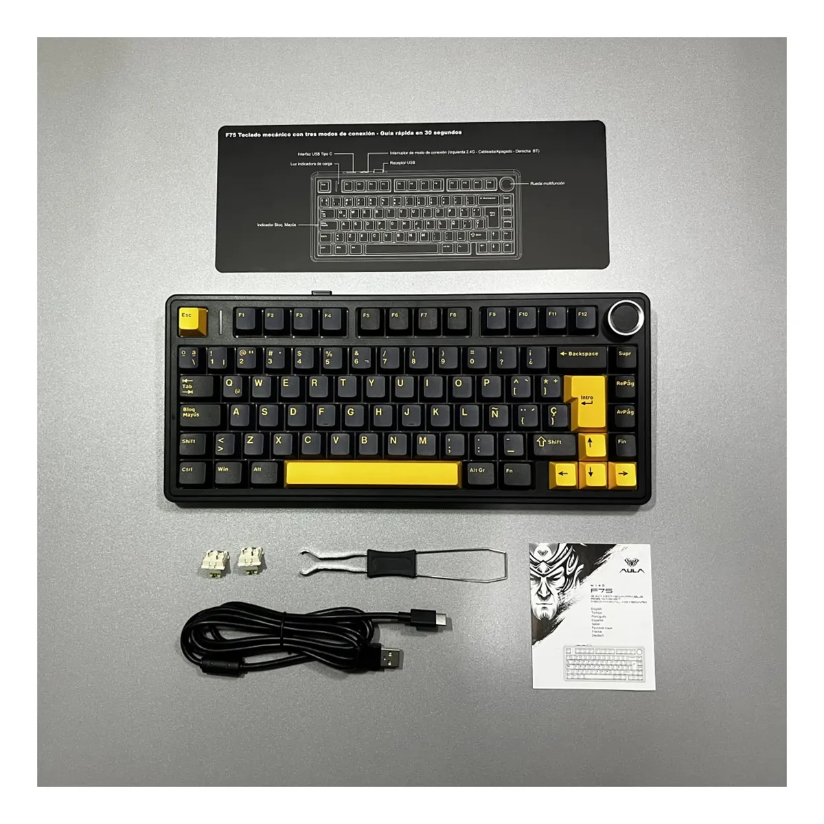 Teclado Mecánico Inalámbrico Aula F75 black+dark blue+orange