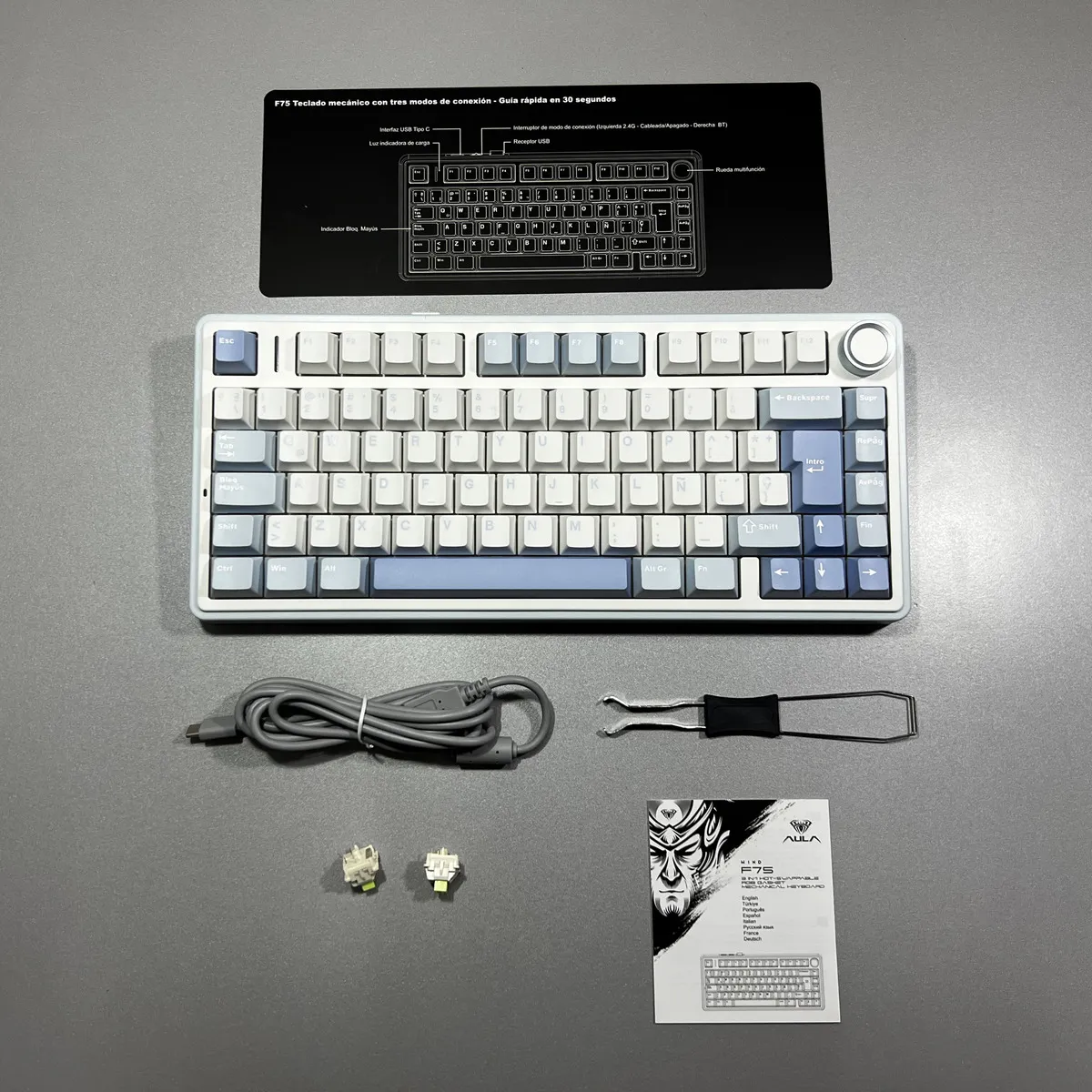 Teclado Mecánico Inalámbrico Aula F75 (blue+white+dark blue)