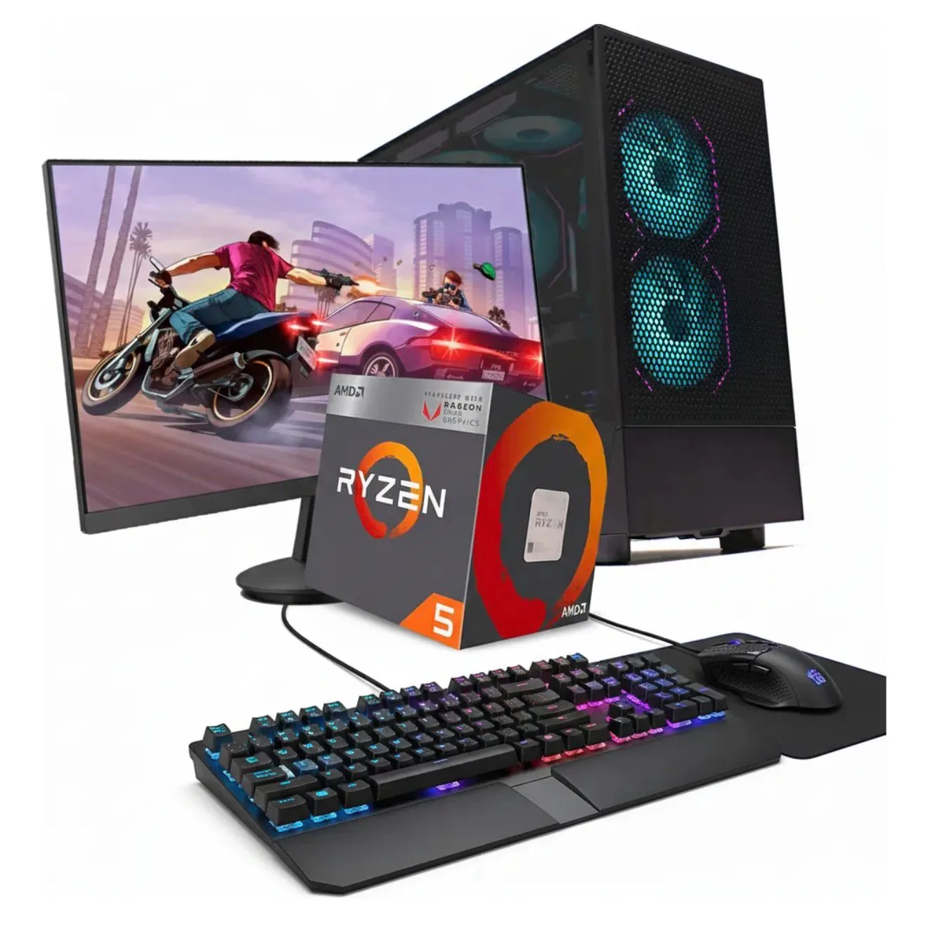 PC Gamer Ryzen 5 + 6600 XT 8 GB + Monitor 24 FHD