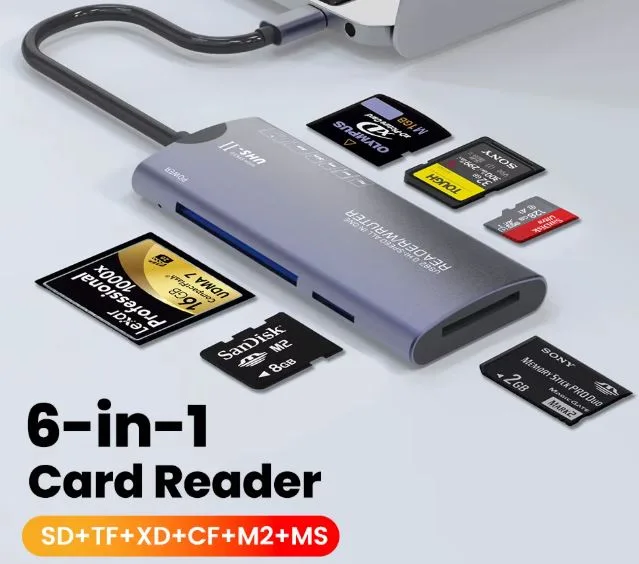 Lector de tarjetas de memoria USB 6 en 1 multifunción tipo C SD/TF/MS/XD/CF  item g101
