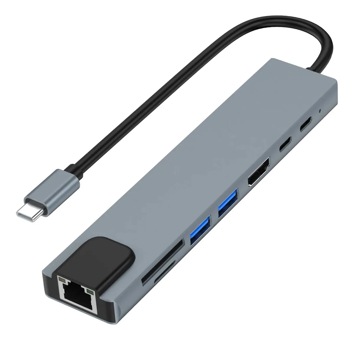 Adaptador Hdmi Ethernet Usb C Hub 8 En 1 Con Sd/tf, Usb, Pd Gris Oscuro item 1192
