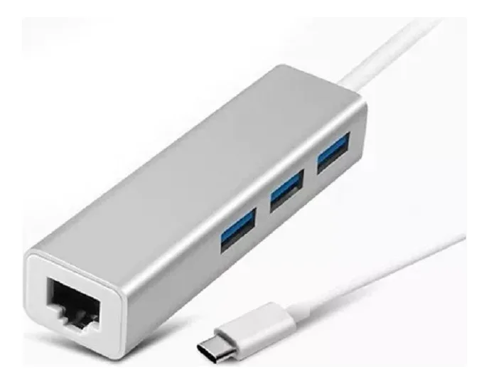 Adaptador Hub Usb C Red Rj45 Ethernet 1000mbps + 3 Usb 3.0 Gris item 1293