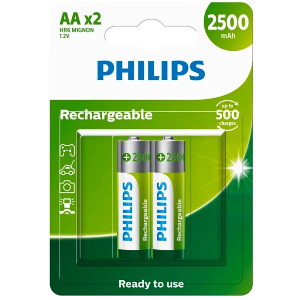 PILAS PHILIPS AA RECARGABLES 2500MAH  BLISTER X 2