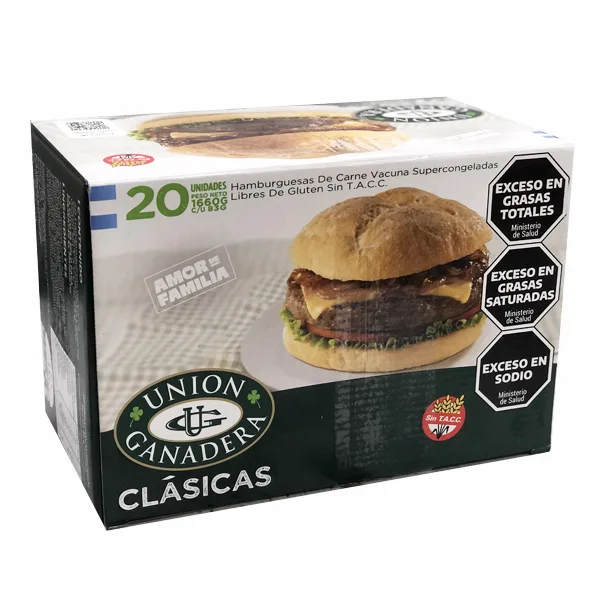 20 Hamburguesas Clásicas Unión Ganadera 83grs + Pan Brioche + Aderezo