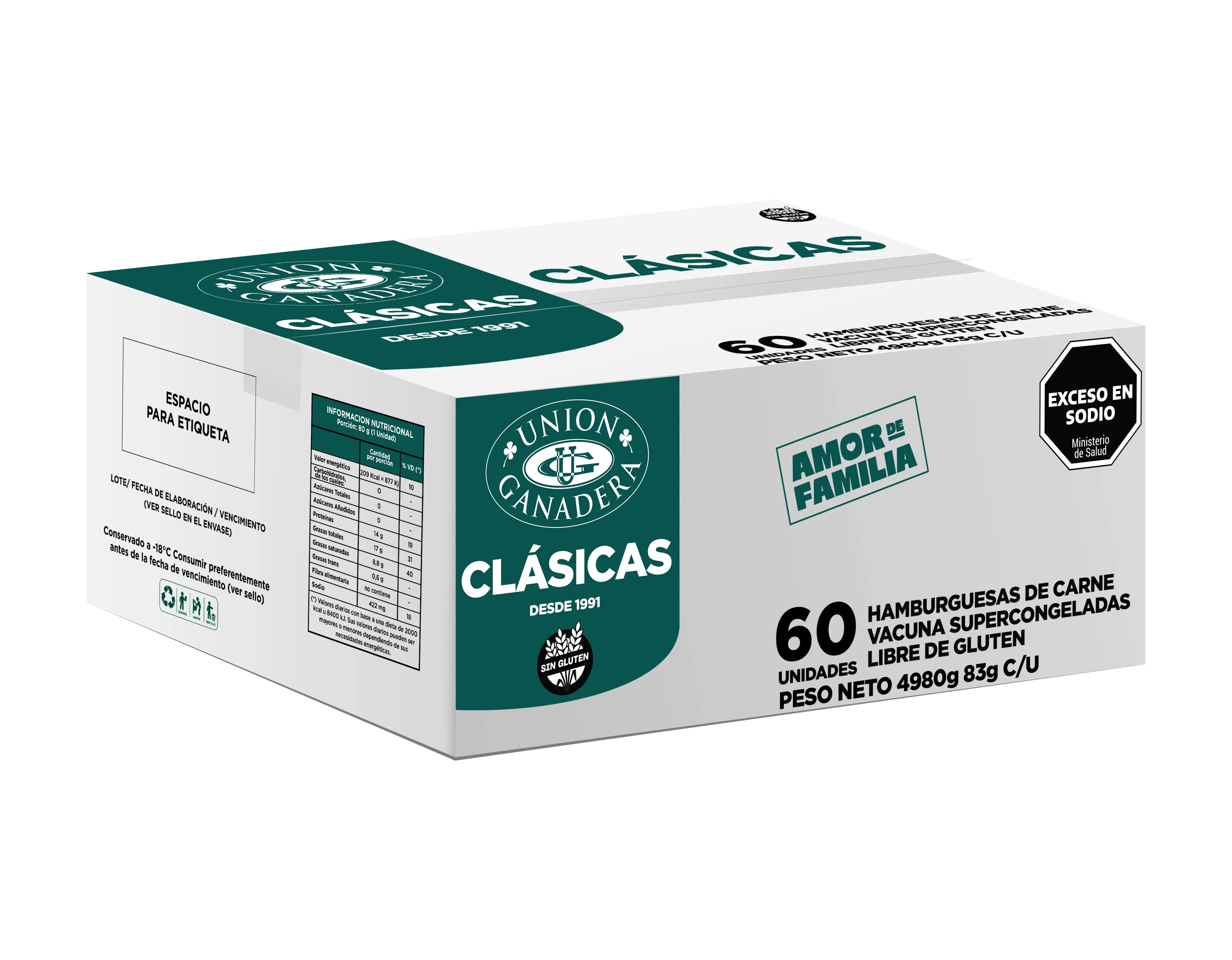 60 Hamburguesas 83grs Unión Ganadera + Pan Brioche + Aderezo